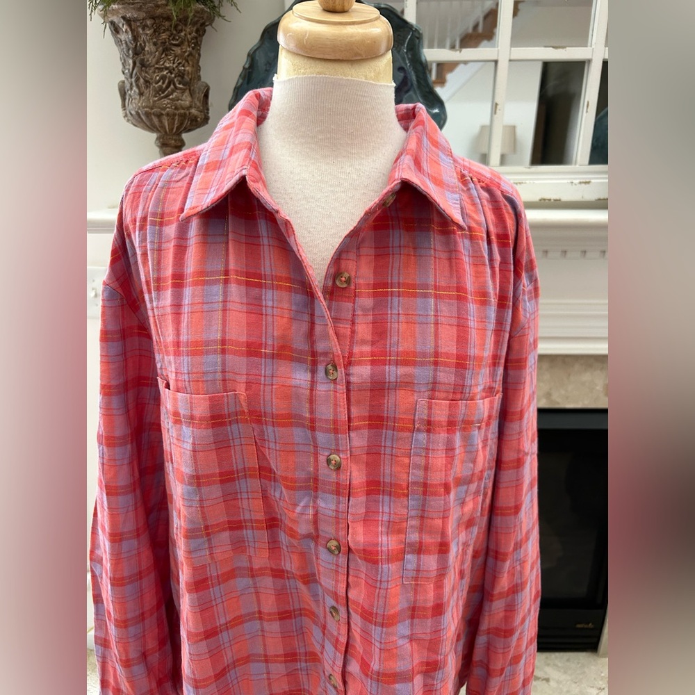 Anthro/Seen Worn Kept Plaid Button-Down Shirt - Picture 4 of 14